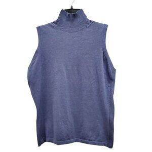Amanda Smith Women's Vintage Steel Blue Silk Blend Sleeveless Mock Neck Shell M